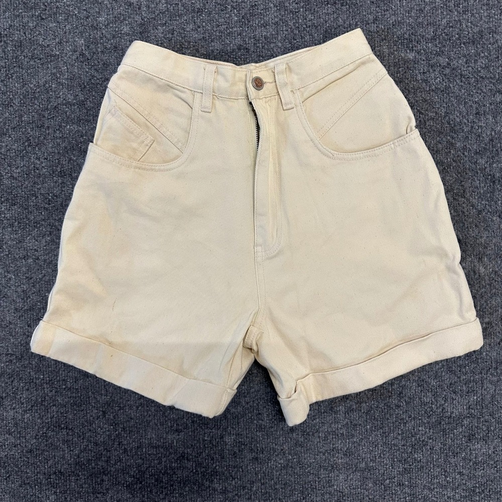 Rio Denim Shorts Womens Size 9 Cream High Waisted Cotton Cuffed Mom Vintage 90s
